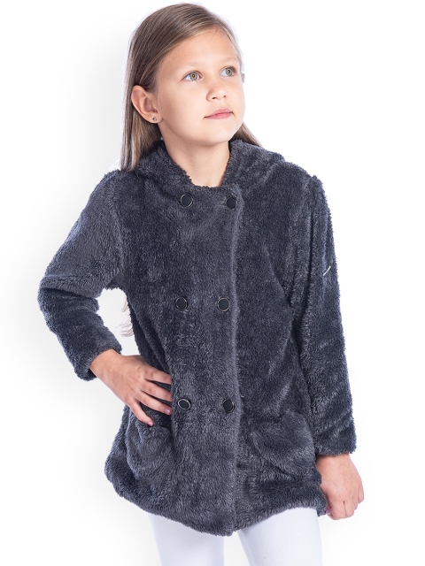 

Cherry Crumble Girls Grey Solid Front Open Jacket