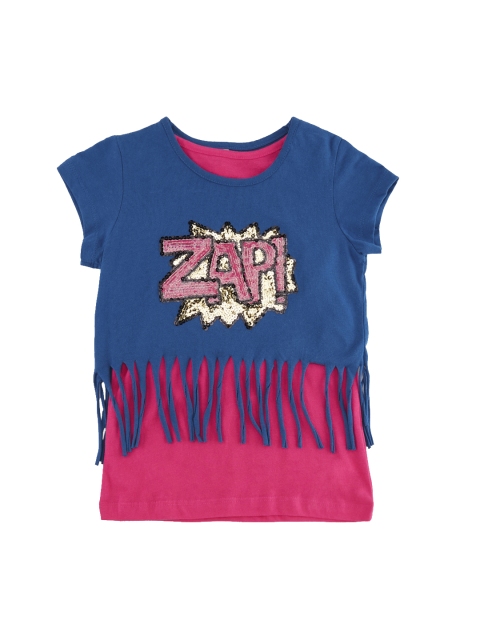 

CHALK by Pantaloons Girls Blue Embellished Pure Cotton Top