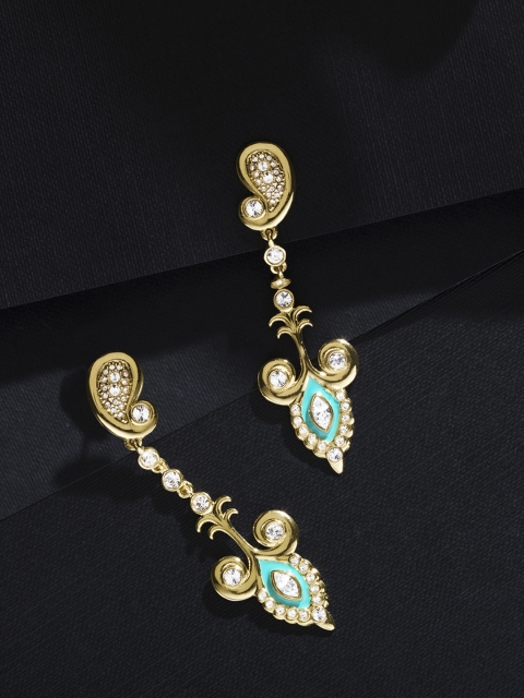 

shaze Green & Gold-Plated Paisley Shaped Antique Drop Earrings