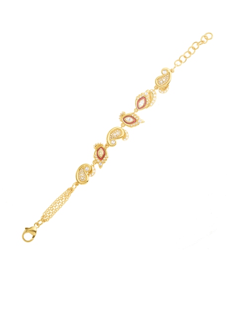 

shaze Red Gold-Plated CZ Studded Link Bracelet