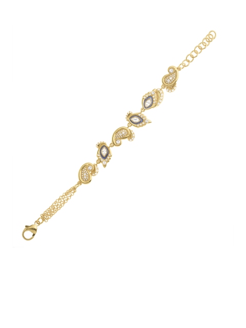 

shaze Navy Blue Gold-Plated CZ Studded Link Bracelet