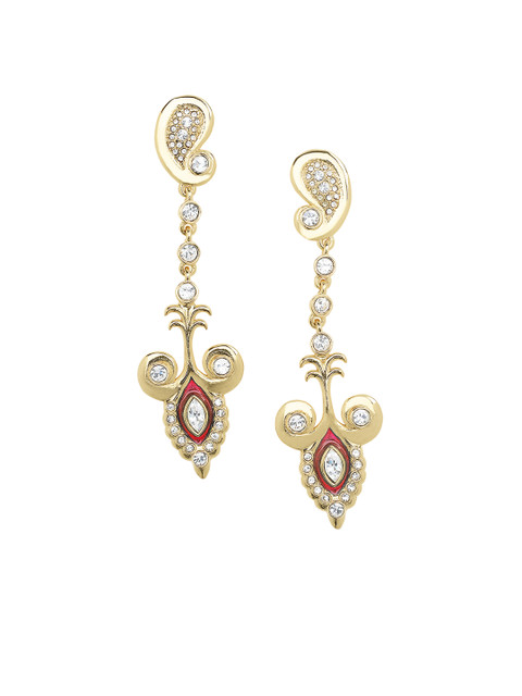 

shaze Red & Gold-Plated Paisley Shaped Cubic Zirconia Drop Earrings