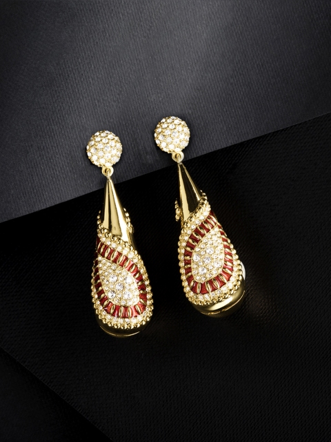 

shaze Gold-Plated & Red Antique Contemporary Cubic Zirconia Drop Earrings