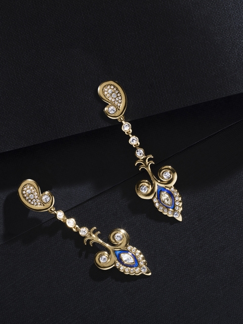 

shaze Gold-Plated Embellished Classic Drop Earrings