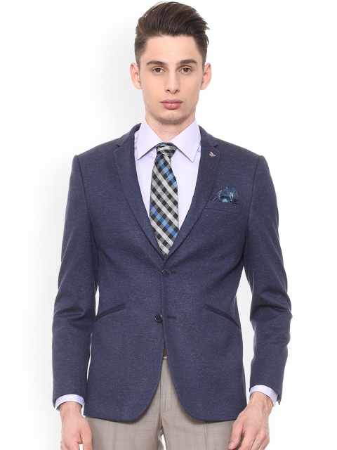 

V Dot Men Blue Slim Fit Single-Breasted Blazer