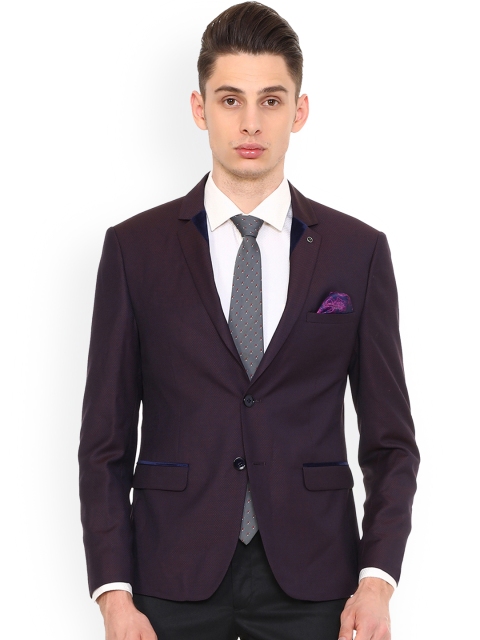 

V Dot Men Purple Slim Fit Self-Design Single-Breasted Blazer