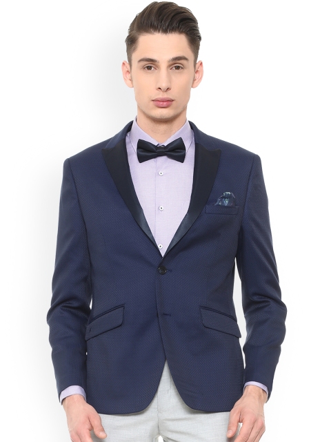 

V Dot Men Blue Self-Design Slim Fit Single-Breasted Tuxedo Blazer