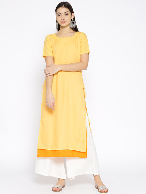 

Moda Rapido Women Yellow & Orange Solid Layered Straight Kurta