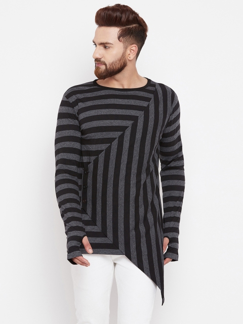

Hypernation Men Black & Grey Striped Round Neck T-shirt