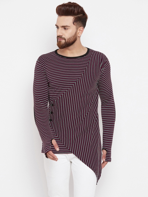 

Hypernation Men Maroon & White Striped Round Neck T-shirt