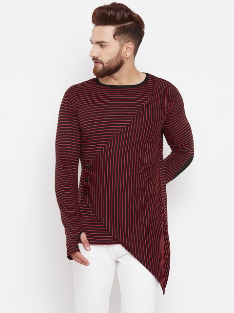 

Hypernation Men Red & Black Striped Round Neck T-shirt