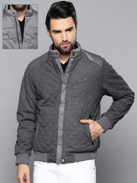 

Louis Philippe Men Grey Solid Reversible Bomber Jacket