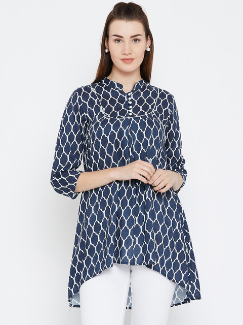 

Ruhaans Navy Blue & White Printed Tunic