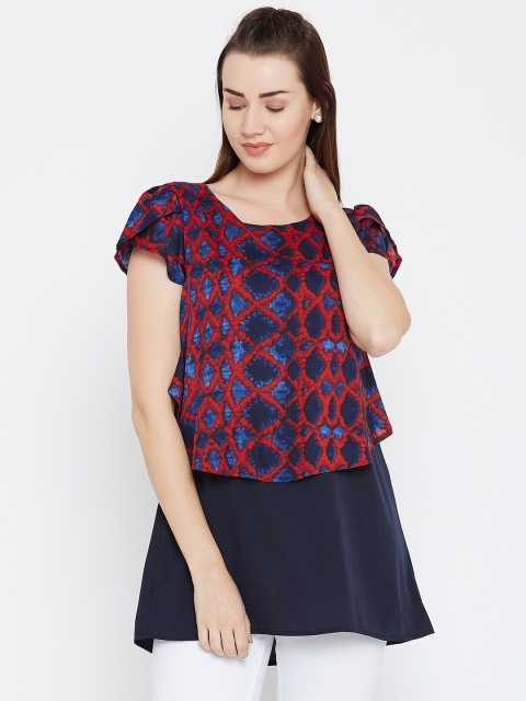 

Ruhaans Women Red Printed Layered A-Line Top