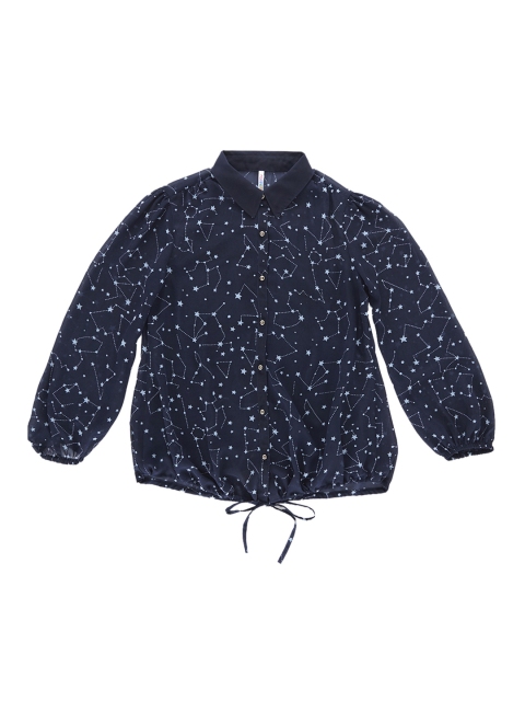 

POPPERS by Pantaloons Girls Navy Blue Printed Shirt Style Top