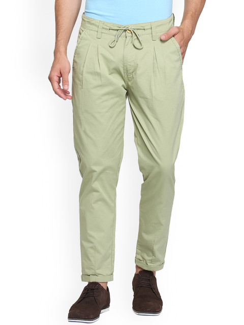 

People Men Green Regular Fit Solid Chinos