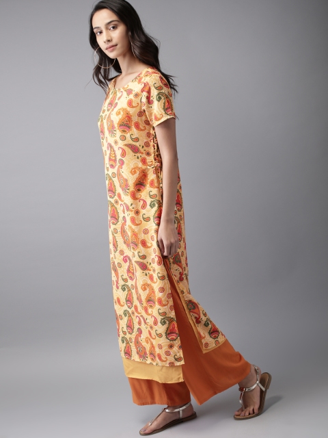 

Moda Rapido Women Yellow & Orange Printed Straight Kurta