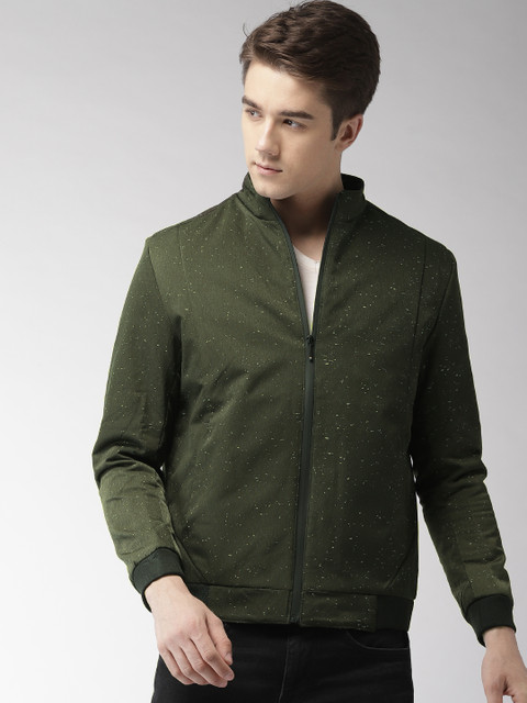 

Fort Collins Men Olive Green Printed Bomber Jacket