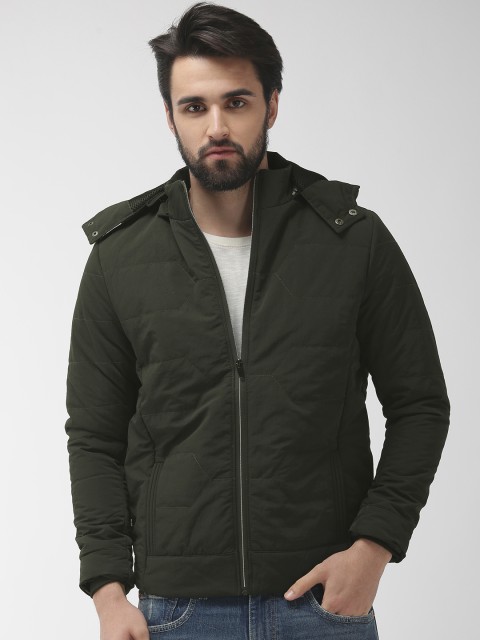 

Fort Collins Men Olive Green Solid Detachable Hood Padded Jacket