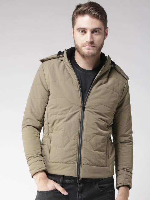 

Fort Collins Men Khaki Solid Padded Jacket with Detachable Hood
