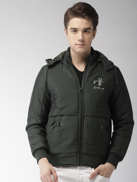 

Fort Collins Men Olive Green Solid Bomber Jacket