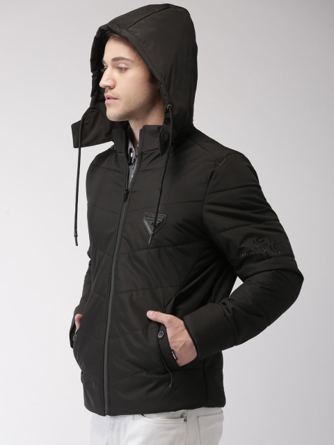 

Fort Collins Men Black Solid Padded Hooded Jacket