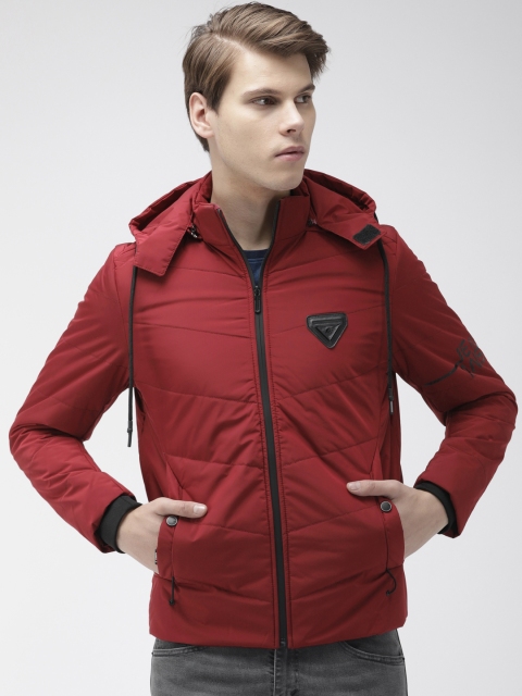 

Fort Collins Men Maroon Solid Detachable Hooded Padded Jacket