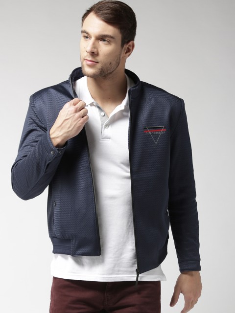 

Fort Collins Men Navy Self-Design Bomber Jacket, Navy blue