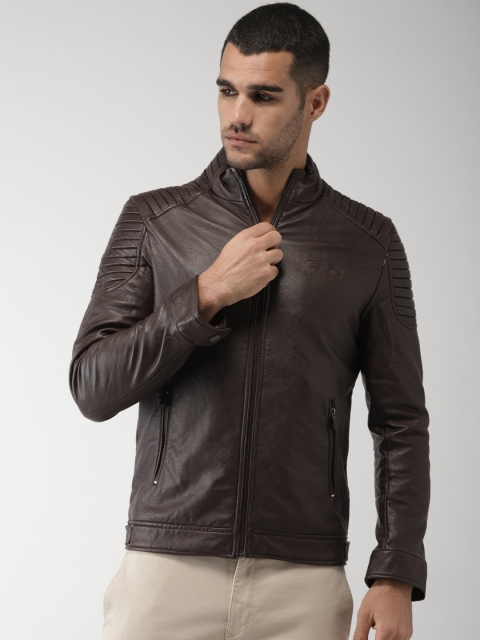 

Fort Collins Men Burgundy Solid Biker Jacket