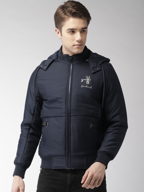 

Fort Collins Men Navy Blue Solid Detachable Hooded Padded Jacket