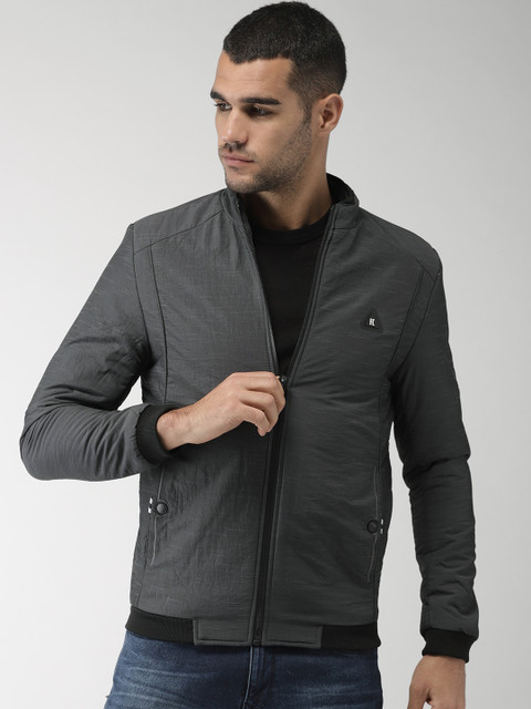 

Fort Collins Men Grey Solid Bomber Jacket