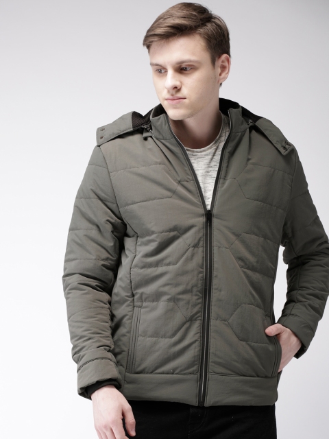 

Fort Collins Men Olive Brown Solid Detachable Hooded Padded Jacket