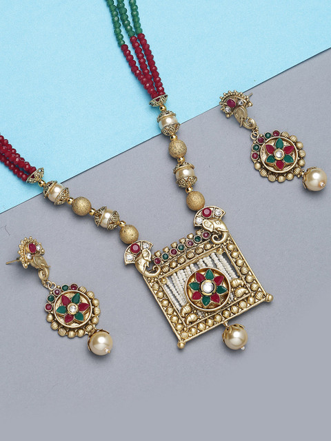 

PANASH Women Gold-Plated & Multicoloured Stone-Studded Jewellery Set