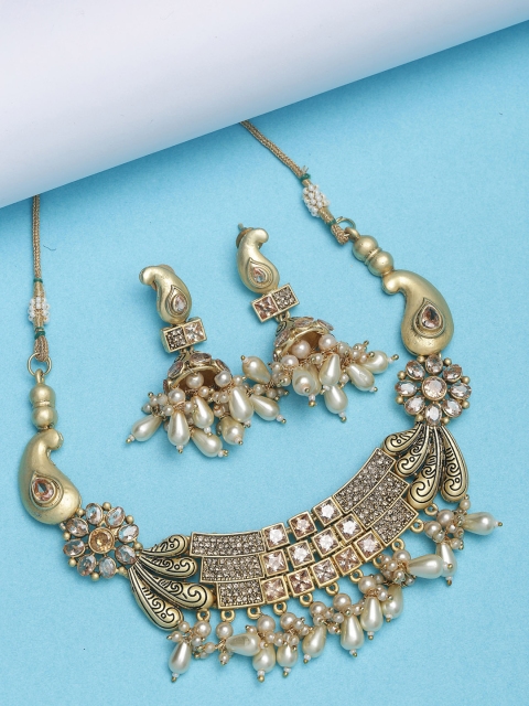 

PANASH Women Gold-Plated & White Stone & Pearl Studded Jewellery Set