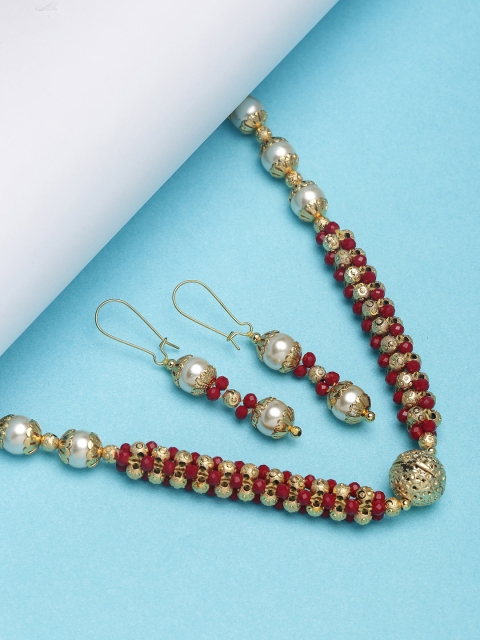 

PANASH Women Gold-Plated Red Handcrafted Jewellery Set