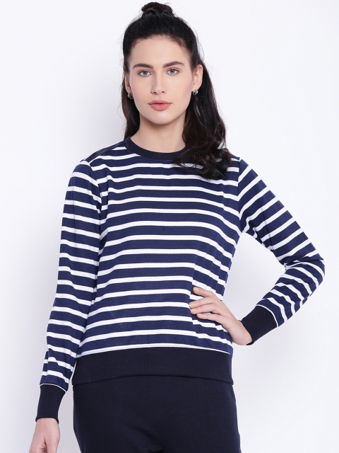 

Texco Women Navy Blue & White Striped Sweatshirt
