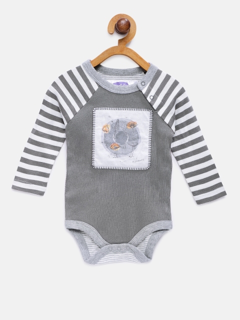 

EIMOIE Kids Grey & White Striped Romper