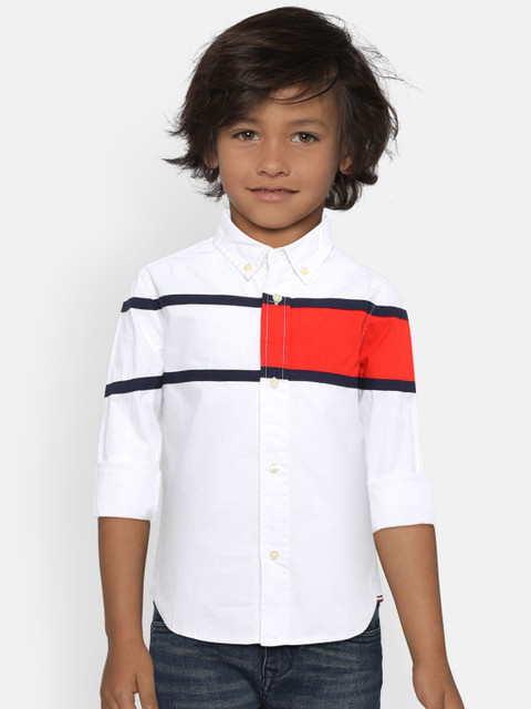 

Tommy Hilfiger Boys White & Red Regular Fit Striped Casual Shirt