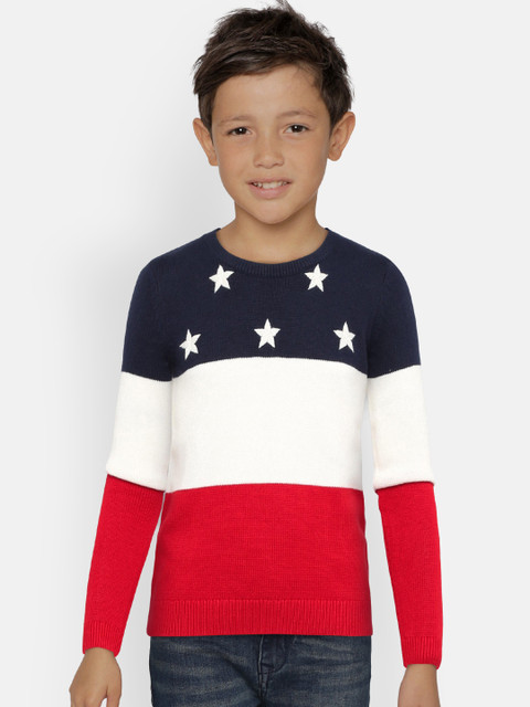 

Tommy Hilfiger Girls Navy Blue & White Self-Design Pullover