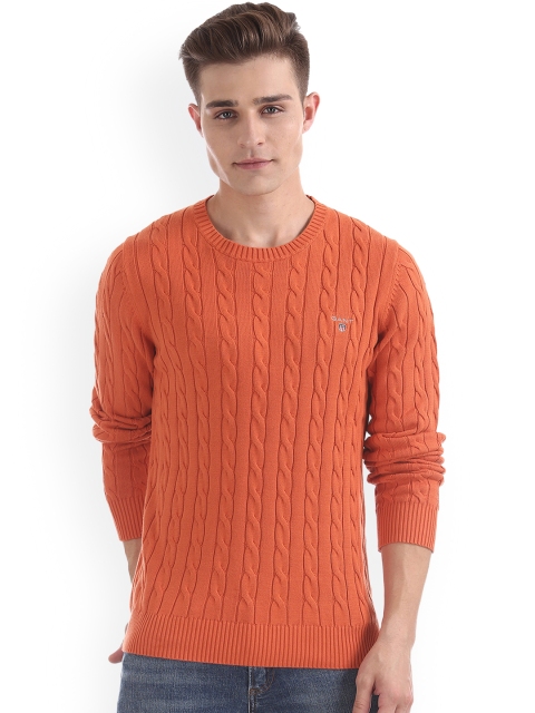 

GANT Men Orange Self Design Pullover