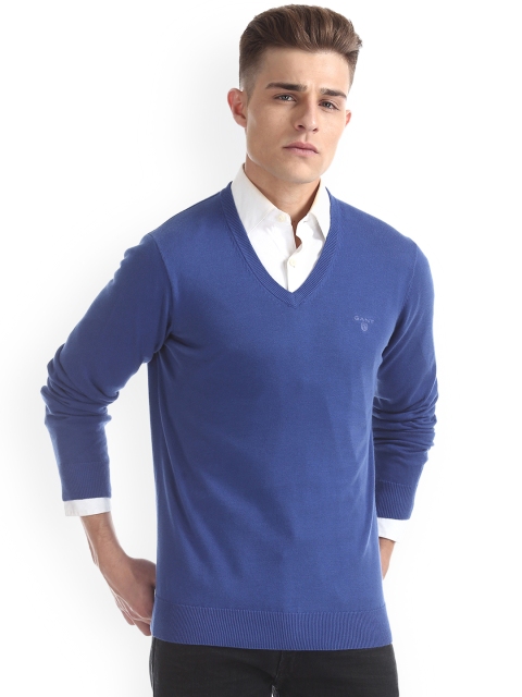 

GANT Men Blue Solid Pullover