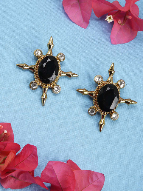

Fida Gold-Toned & Black Oval Stud Earrings