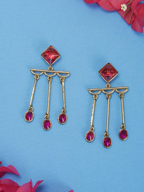 

Fida Gold-Toned & Pink Contemporary Drop Earrings