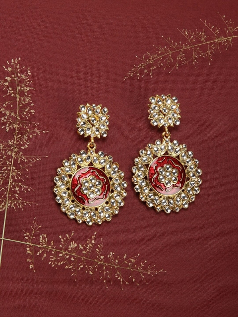 

Fida Gold-Toned & Red Circular Drop Earrings