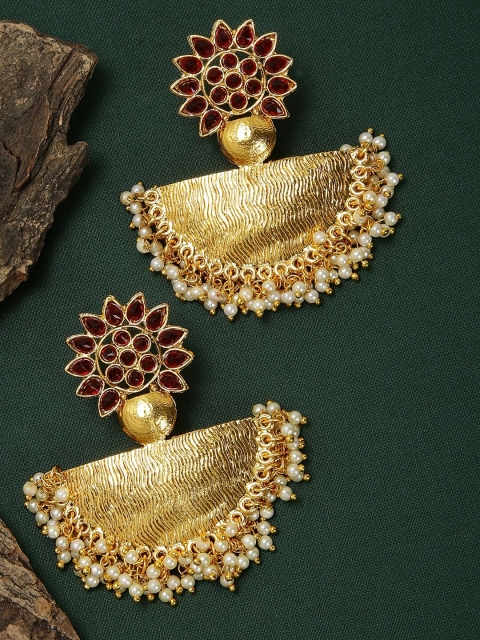 

Fida Gold-Toned & Red Crescent Shaped Drop Earrings