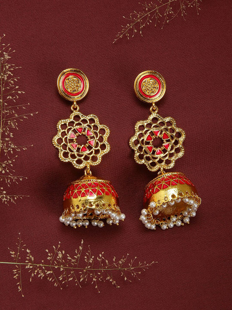 

Fida Gold-Toned & Red Classic Jhumkas