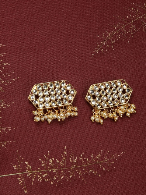

Fida Gold-Toned & White Geometric Drop Earrings