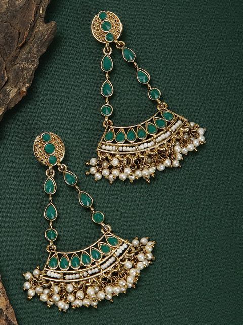 

Fida Green & Gold-Toned Contemporary Drop Earrings