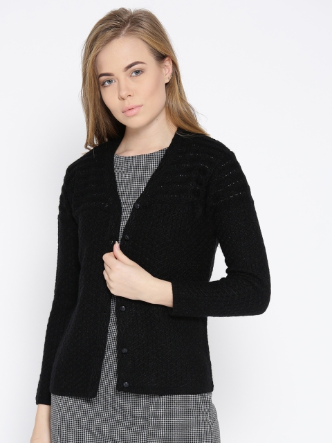 

Cayman Women Black Self Design Woollen Cardigan
