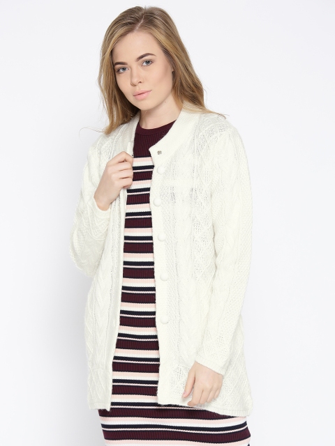 

Cayman Women Off-White Self-Design Longline Woollen Cardigan